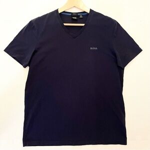 BOSS Hugo Boss Navy V-Neck T-Shirt Slim Fit Cotton Menโs L